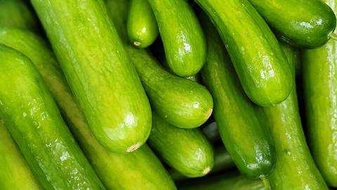 A pile of small green cucumbers