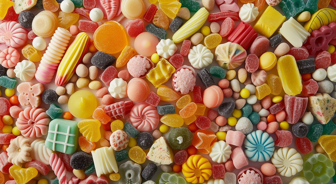 A colourful mix of assorted sweets and candies